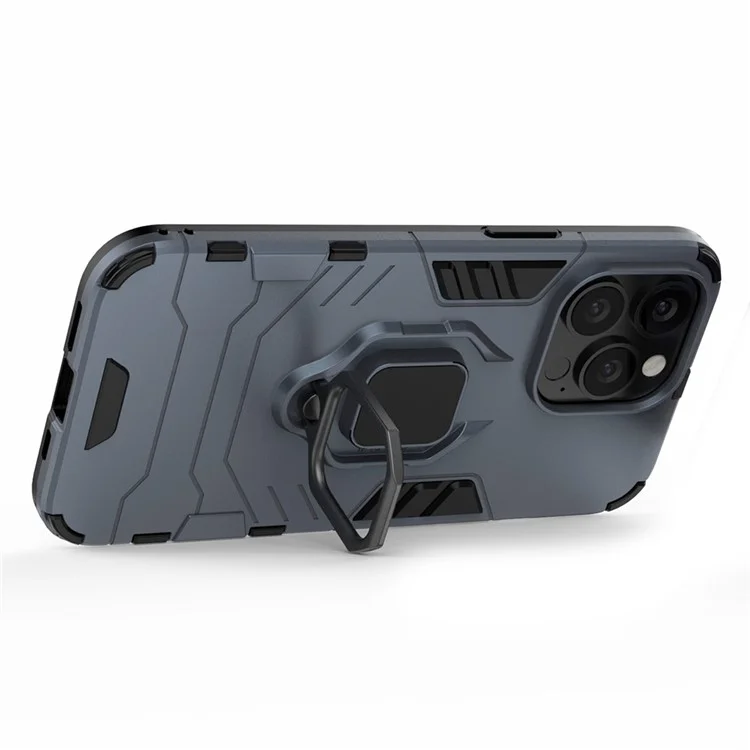 Ring Holder Kickstand Design 2-in-1 PC TPU Hybrid Case Drop-proof Cover for iPhone 13 Pro 6.1 inch - Blue