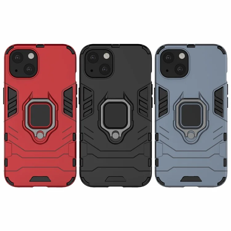 Custodia ibrida PC TPU 2 in 1 con supporto ad anello e supporto per iPhone 13 6.1 pollici - Nero 