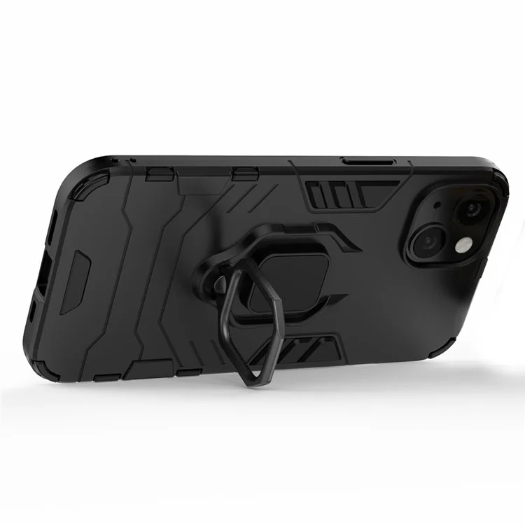 Anti-drop 2-in-1 PC TPU Hybrid Case with Ring Holder Kickstand for iPhone 13 6.1 inch - Black