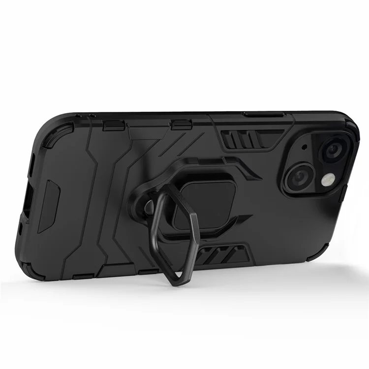 Drop-resistant Ring Holder Kickstand Design 2-in-1 PC TPU Hybrid Case Cover for iPhone 13 mini 5.4 inch - Black