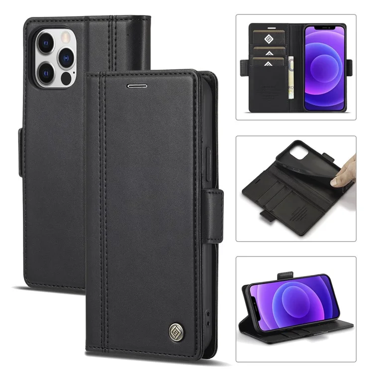 Lc. Imeeke PU Cuero Protección Completa Folio Folio Flip Willet Con Soporte de Tarjeta y Cierre de Cierre Magnético Para Iphone 12 / 12 Pro 6.1 Pulgadas - Negro