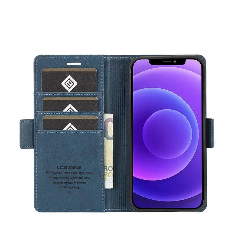 LC.IMEEKE PU Leather Full Protection Folio Flip Wallet Case with Card Holder and Magnetic Clasp Closure for iPhone 12 / 12 Pro 6.1 inch - Blue