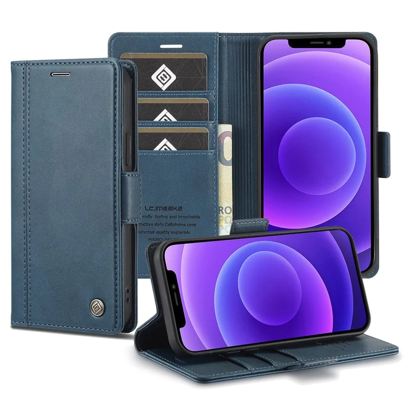 LC.IMEEKE PU Leather Full Protection Folio Flip Wallet Case with Card Holder and Magnetic Clasp Closure for iPhone 12 / 12 Pro 6.1 inch - Blue