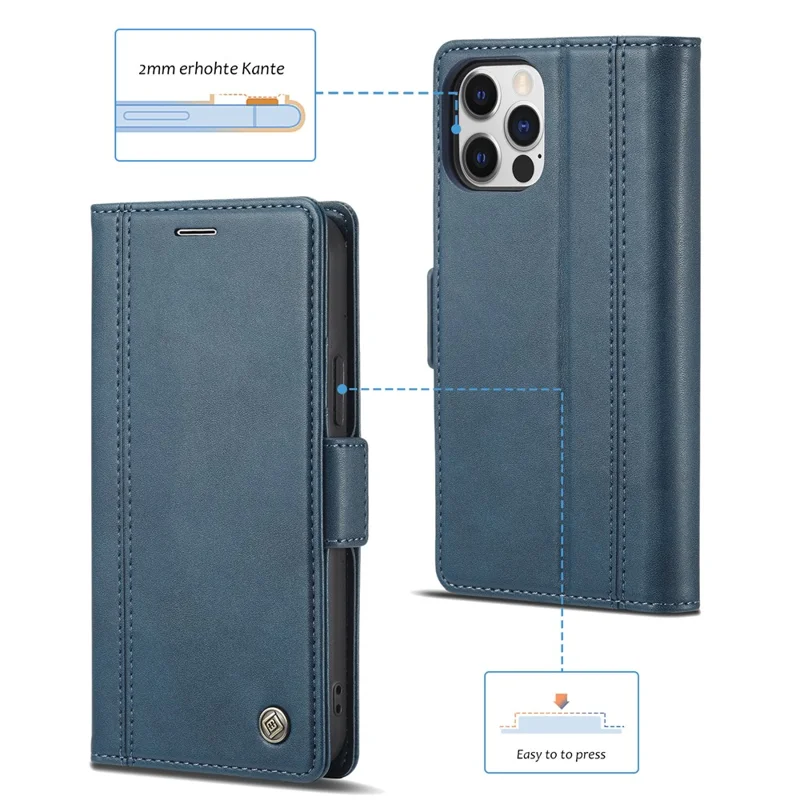 LC.IMEEKE PU Leather Full Protection Folio Flip Wallet Case with Card Holder and Magnetic Clasp Closure for iPhone 12 / 12 Pro 6.1 inch - Blue