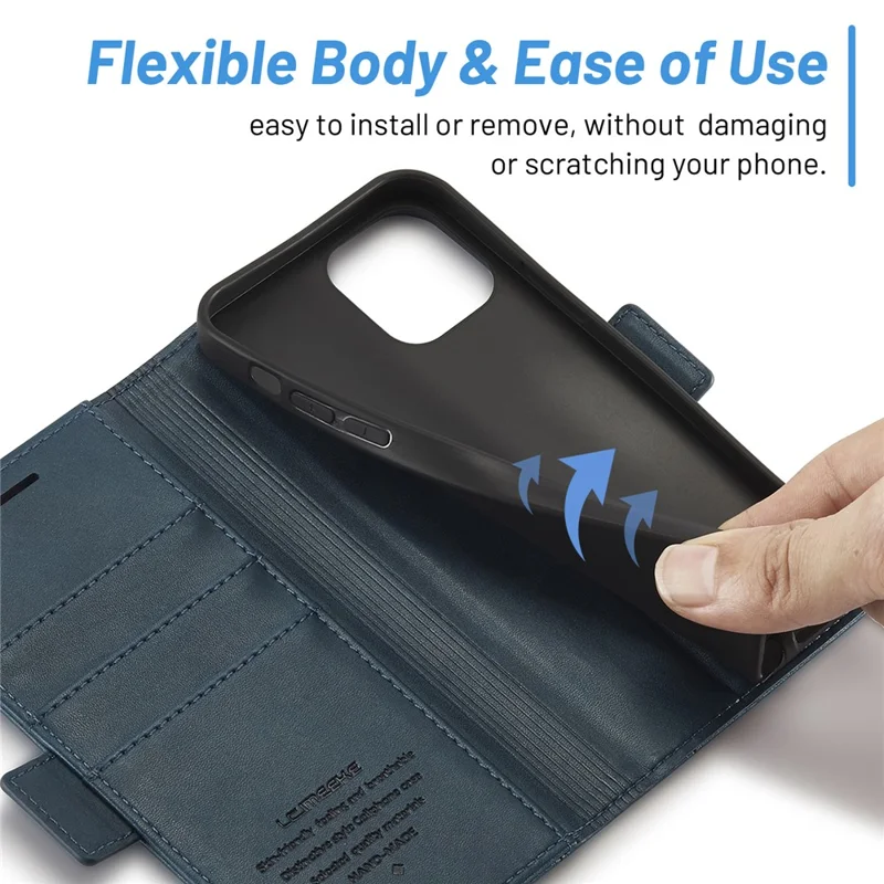 LC.IMEEKE PU Leather Full Protection Folio Flip Wallet Case with Card Holder and Magnetic Clasp Closure for iPhone 12 / 12 Pro 6.1 inch - Blue