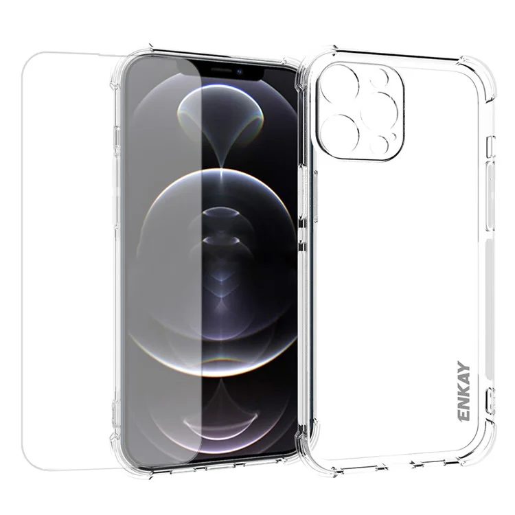 ENKAY HAT PRINCE Anti-Drop TPU Cover Case with Anti-slip Strip on the Side + Ultra Clear Tempered Glass Screen Film for iPhone 13 Pro Max 6.7 inch