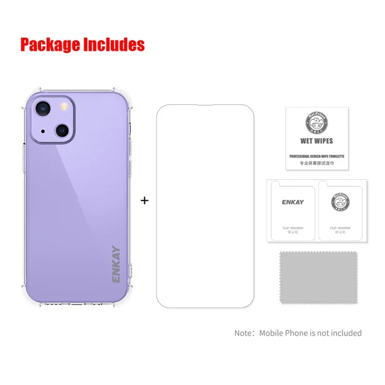 ENKAY HAT PRINCE Vierkant-Kissen TPU Cover Case + 9H Hartglas Bildschirmschutzfolie für iPhone 13 mini 5,4 Zoll