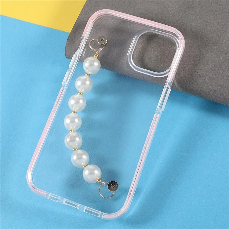 Anti-Scratch Super Clear TPU Phone Case with Pearl Hand Strap for iPhone 13 6.1 inch