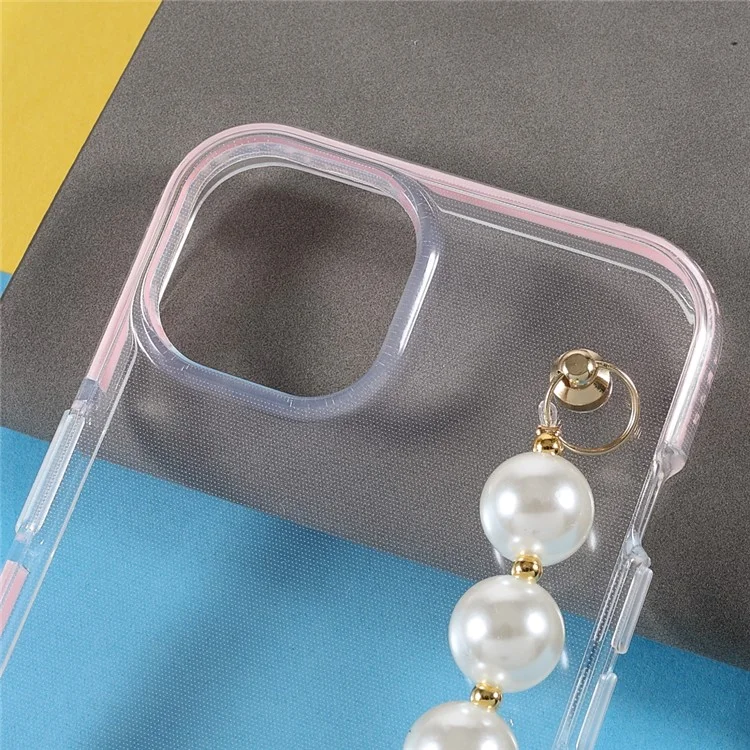 Anti-Scratch Super Clear TPU Phone Case with Pearl Hand Strap for iPhone 13 6.1 inch