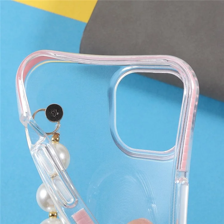 Étui de Téléphone TPU Anti-rayon Super Clear Avec Sangle Pearl Pour Iphone 13 6,1 Pouces