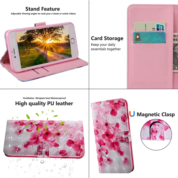 3D Pattern Printing Dust-proof Leather Phone Cover for iPhone 13 6.1 inch - Plum Blossom
