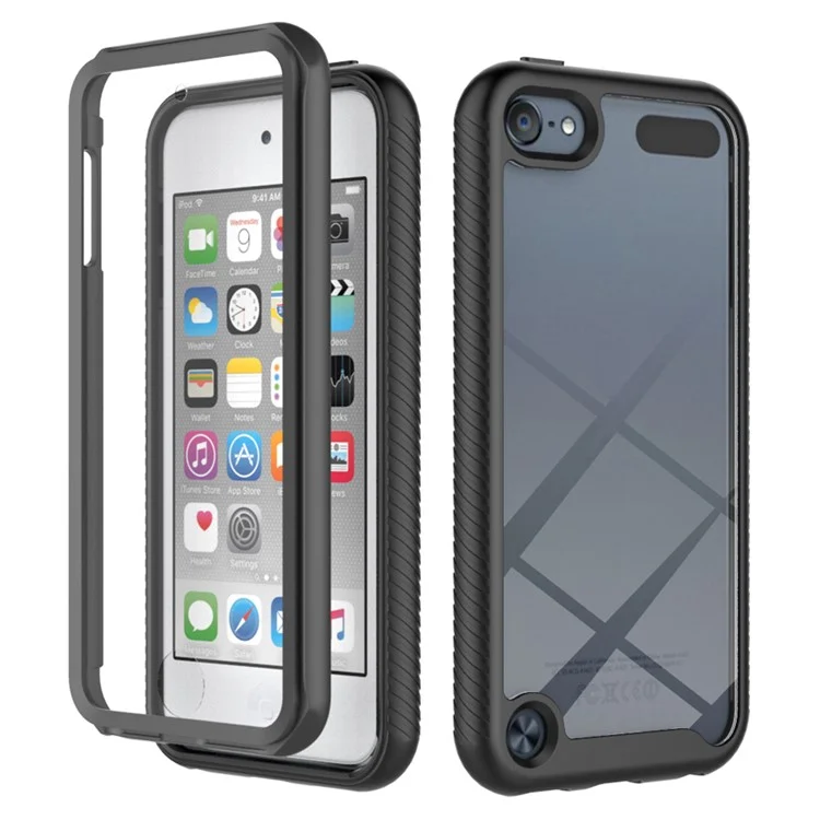 Cobertura Completa PC + TPU Hybrid Case Shell Con Protector de Pantalla de Mascotas Para Ipod Touch (2019)/ 6/5 - Negro