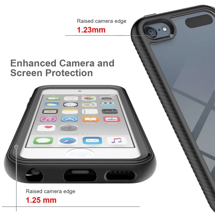 Full Coverage PC + TPU Hybrid Case Phone Shell with PET Screen Protector for iPod Touch (2019)/ 6/5 - Black