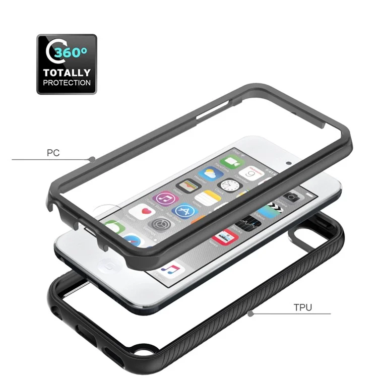 Cobertura Completa PC + TPU Hybrid Case Shell Con Protector de Pantalla de Mascotas Para Ipod Touch (2019)/ 6/5 - Negro