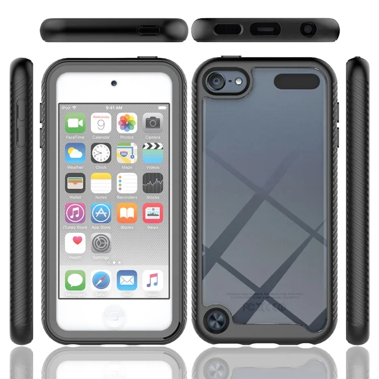 Cobertura Completa PC + TPU Hybrid Case Shell Con Protector de Pantalla de Mascotas Para Ipod Touch (2019)/ 6/5 - Negro