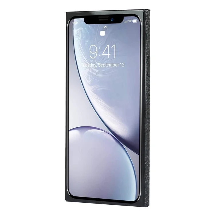 Drop-Proof Litchi Texture Genuine Leather Coated Black TPU Phone Cover with Card Slots for iPhone XR 6.1 inch - Black