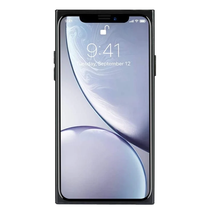 Drop-Proof Litchi Texture Genuine Leather Coated Black TPU Phone Cover with Card Slots for iPhone XR 6.1 inch - Black