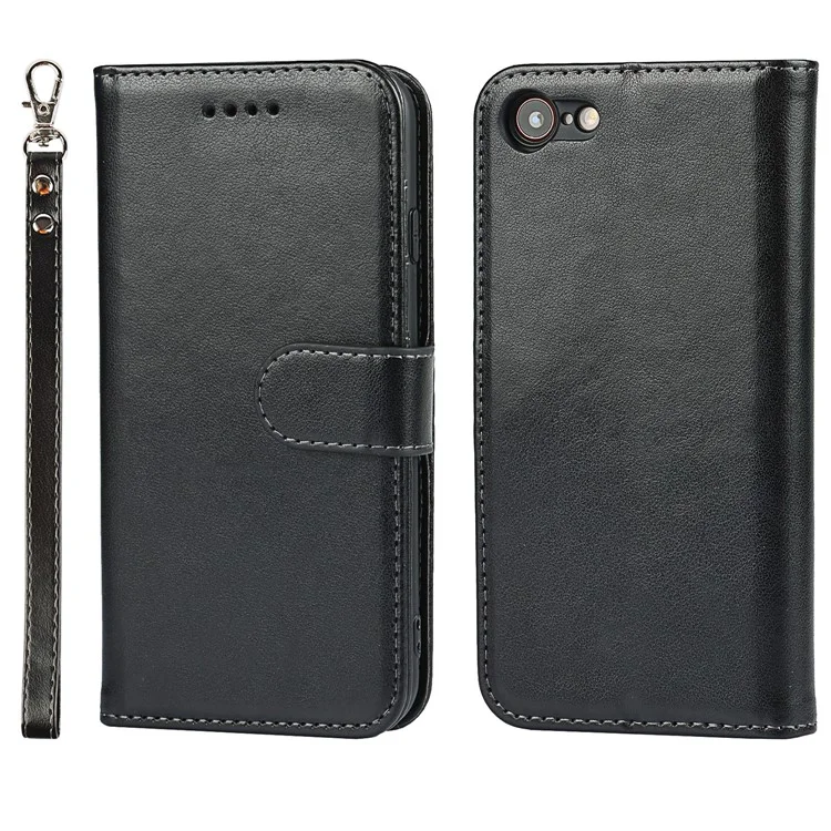 Drop-Proof R61 Textura Costura Felled PU Leather Wallet Mobile Cover Shell para iPhone 7 4.7 polegadas/8 4.7 polegadas/SE (2020)/SE (2022) - Preto