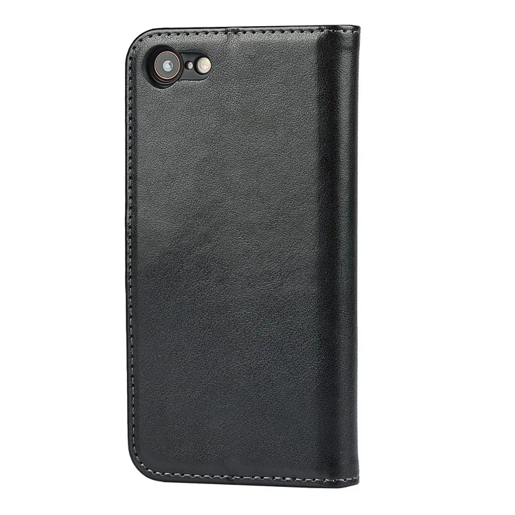 Drop-Proof R61 Textura Costura Felled PU Leather Wallet Mobile Cover Shell para iPhone 7 4.7 polegadas/8 4.7 polegadas/SE (2020)/SE (2022) - Preto