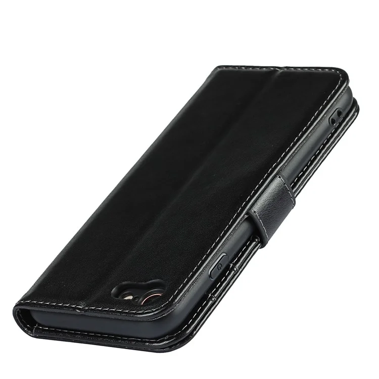 Drop-Proof R61 Textura Costura Felled PU Leather Wallet Mobile Cover Shell para iPhone 7 4.7 polegadas/8 4.7 polegadas/SE (2020)/SE (2022) - Preto