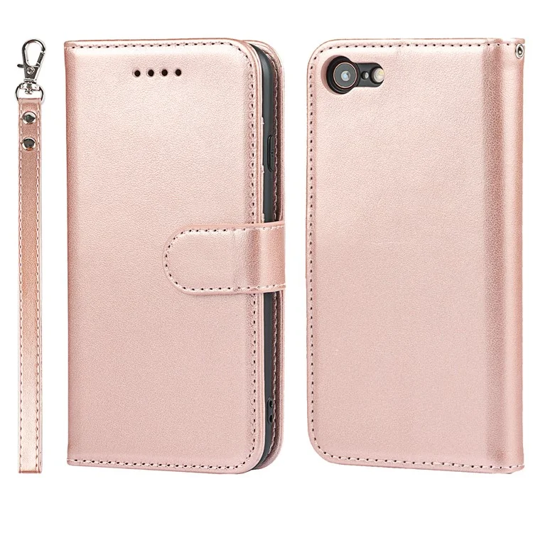 Coque de protection en cuir PU texturé R61 avec couture pliée pour iPhone 7 4,7 pouces/8 4,7 pouces/SE (2020)/SE (2022) - Rose Gold
