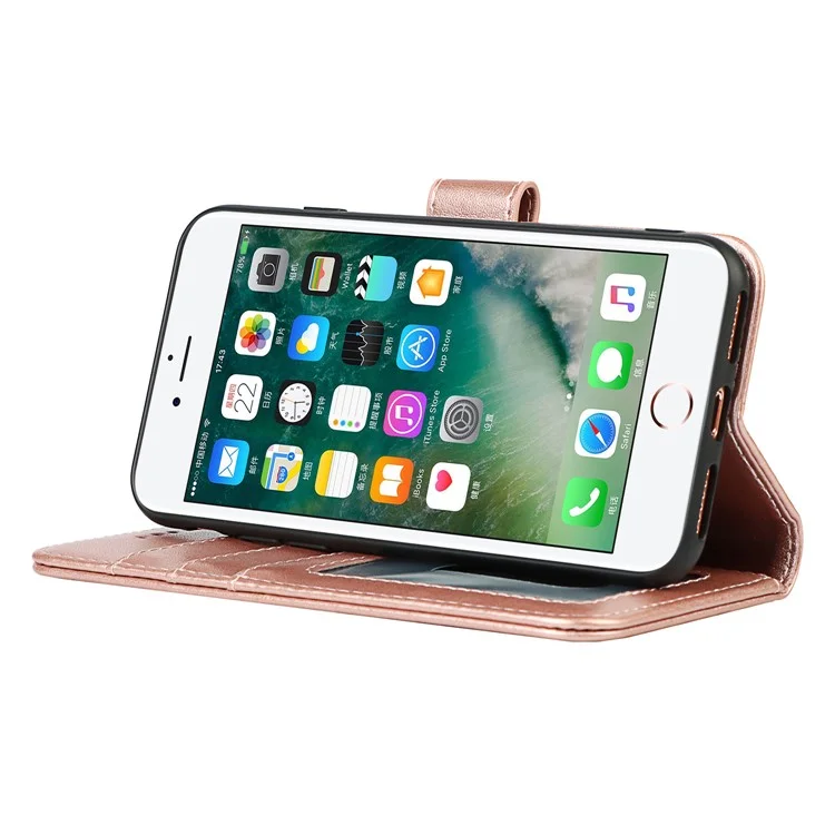 Drop-Proof R61 Texture Felled Seam PU Leather Wallet Mobile Cover Shell for iPhone 7 4.7 inch/8 4.7 inch/SE (2020)/SE (2022) - Rose Gold