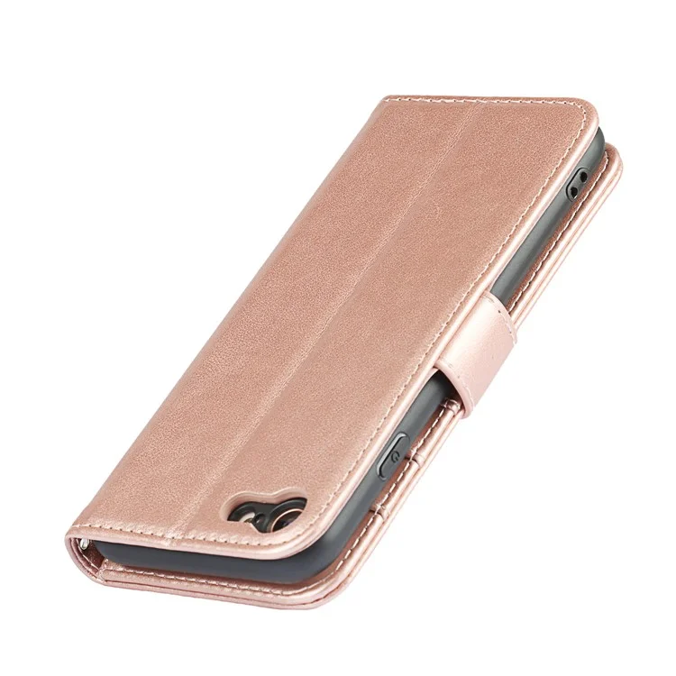 Coque de protection en cuir PU texturé R61 avec couture pliée pour iPhone 7 4,7 pouces/8 4,7 pouces/SE (2020)/SE (2022) - Rose Gold