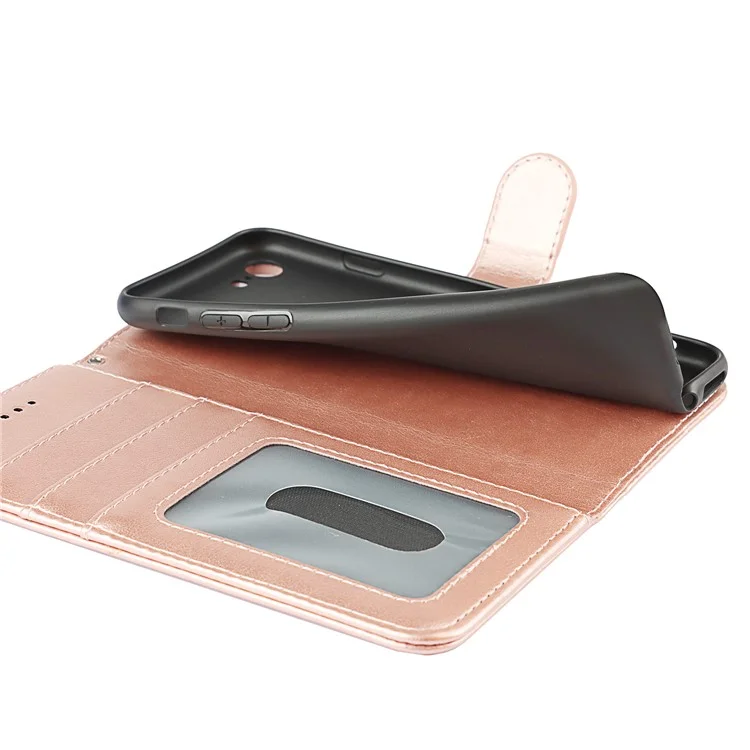 Coque de protection en cuir PU texturé R61 avec couture pliée pour iPhone 7 4,7 pouces/8 4,7 pouces/SE (2020)/SE (2022) - Rose Gold
