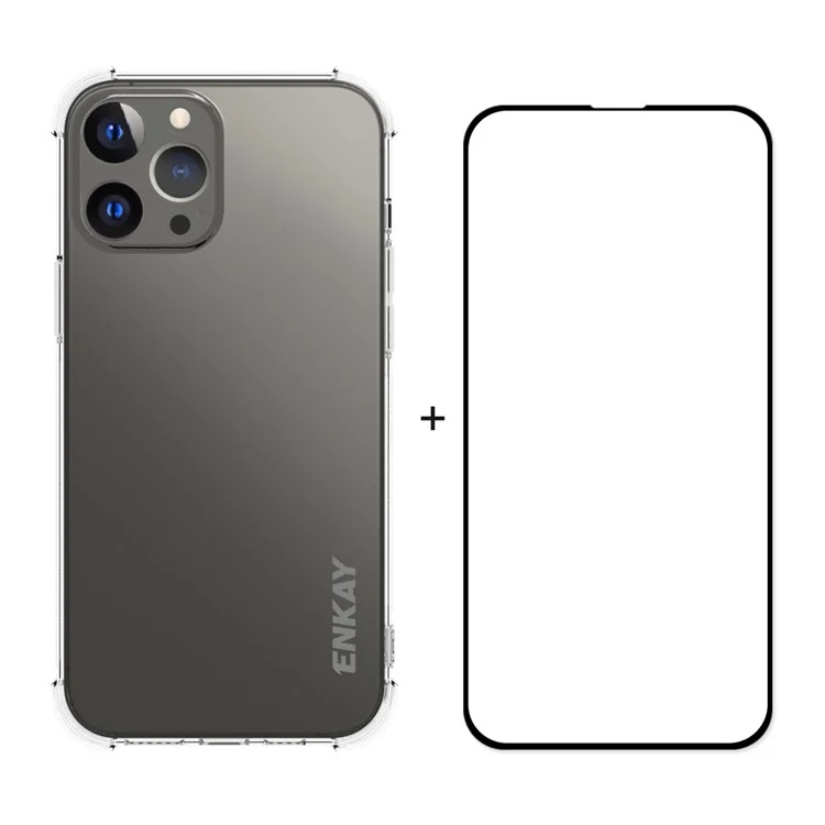 ENKAY HAT PRINCE Thickened Corners Design TPU Cover Case + Full Glue Tempered Glass Full Screen Covering Film für iPhone 13 Pro Max 6,7 Zoll