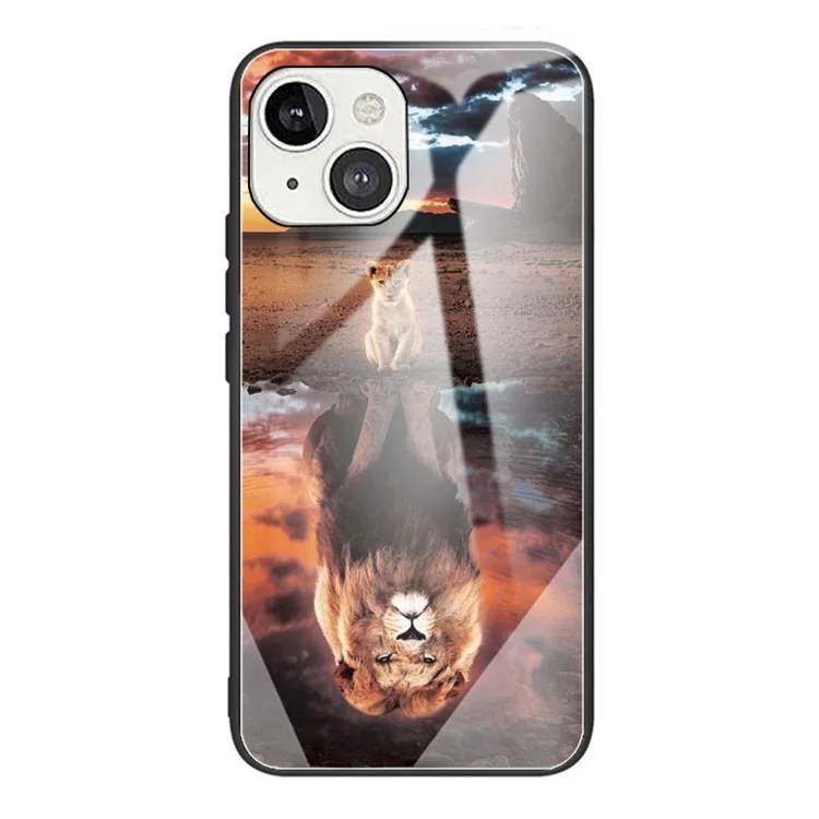 Pattern Printing Glass + TPU Combo Hybrid Phone Back Cover for iPhone 13 6.1 inch - Lion
