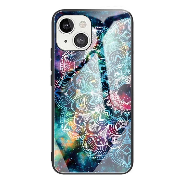 Pattern Printing Tempered Glass + TPU Hybrid Case Protective Phone Cover für iPhone 13 6.1 Zoll - Mandala Blume