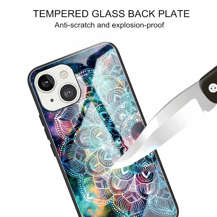 Pattern Printing Tempered Glass + TPU Hybrid Case Protective Phone Cover für iPhone 13 6.1 Zoll - Mandala Blume
