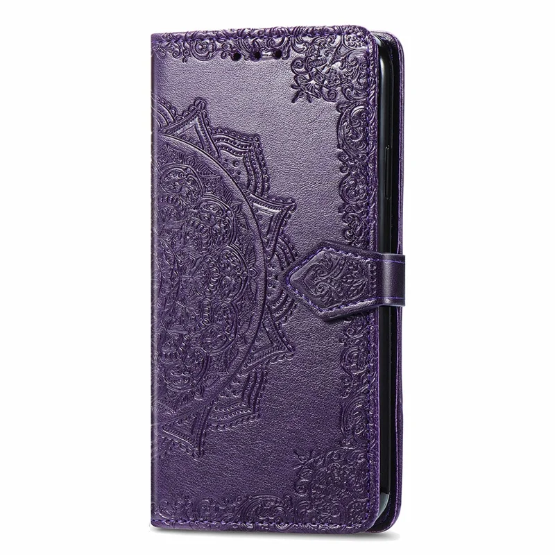 PU Leather Stand Case Wallet Cover with Embossed Mandala Flower for iPhone 13 mini 5.4 inch - Purple
