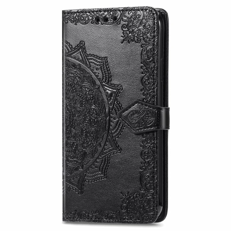 Mandala Flower reliëf Lederen Stand Wallet Hoesje voor iPhone 13 6,1 inch - Zwart