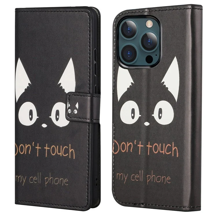 Stand Pattern Pattern Premping Premium PU PU Chaurlet Clip Capa de Proteção Para Iphone 13 Pro Max 6,7 Polegadas - Não Toque no Meu Celular