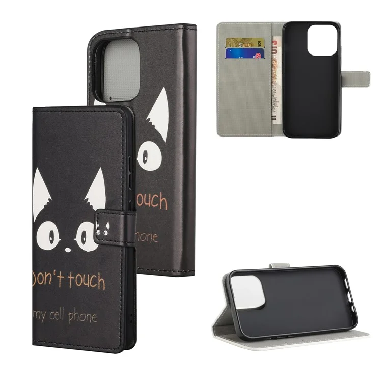 Stand Pattern Pattern Premping Premium PU PU Chaurlet Clip Capa de Proteção Para Iphone 13 Pro Max 6,7 Polegadas - Não Toque no Meu Celular