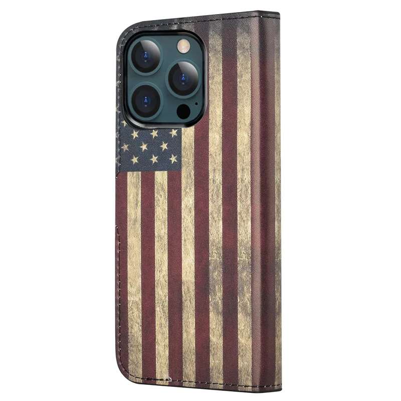 Stand Feature Pattern Printing Premium PU Leather Wallet Flip Protective Cover for iPhone 13 Pro Max 6.7 inch - The American Flag
