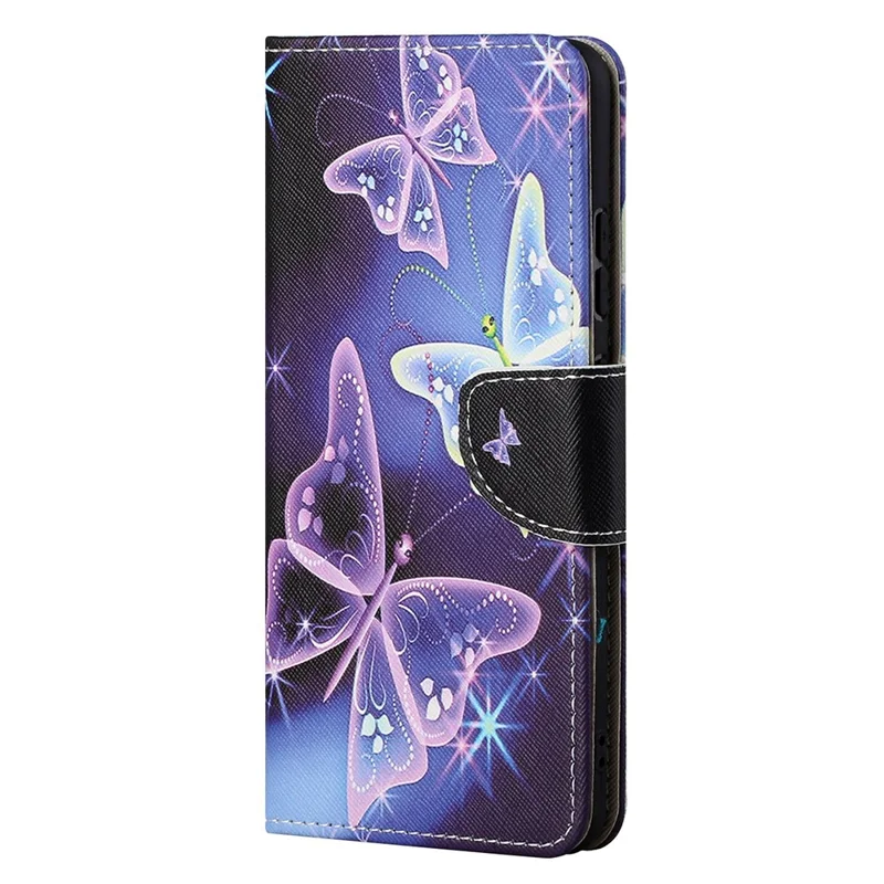 Pattern Printing Cross Texture Leather Wallet Stand Case for iPhone 13 Pro Max - Vivid Butterfly