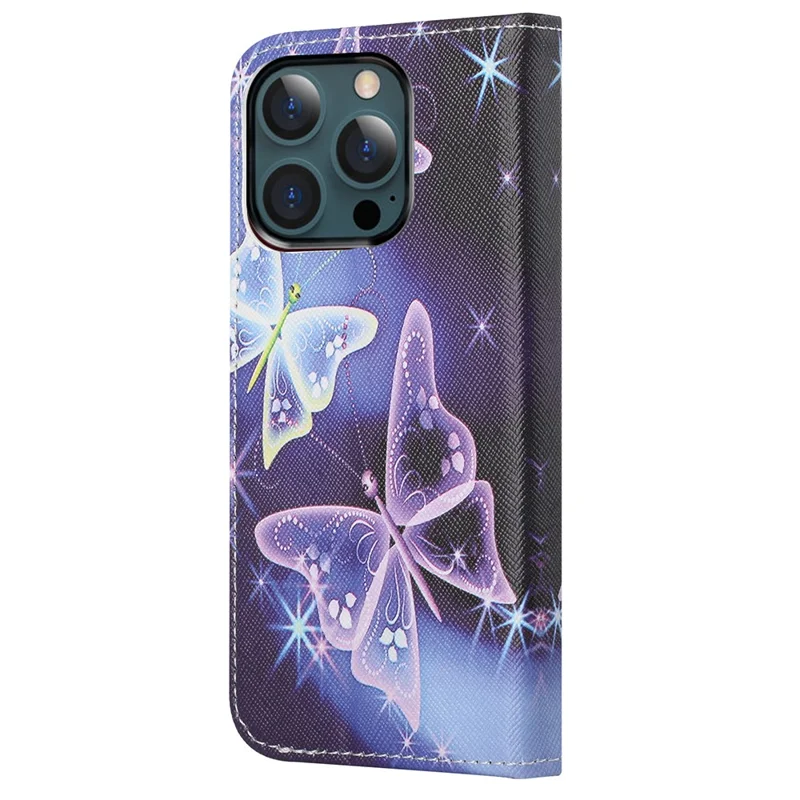 Pattern Printing Cross Texture Leather Wallet Stand Case for iPhone 13 Pro Max - Vivid Butterfly