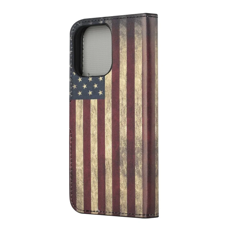 Wallet Cute Pattern Printing PU Leather Stand Feature Flip Cover for iPhone 13 Pro 6.1 inch - The American Flag