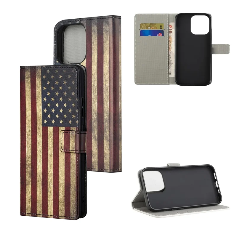 Wallet Cute Pattern Printing PU Leather Stand Feature Flip Cover for iPhone 13 Pro 6.1 inch - The American Flag