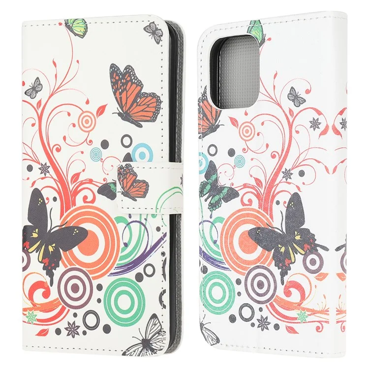 Stand Flip Motif Imprime Conception Soft Cuir Cuir Magnétique de Fermeture de Portefeuille Pour Iphone 13 Mini 5,4 Pouces - Papillons Colorés