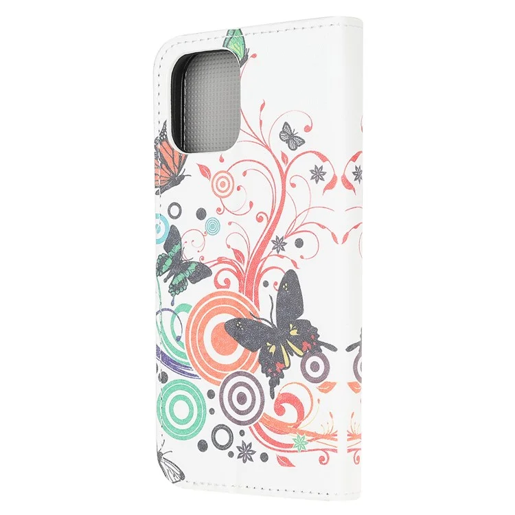 Stand Flip Motif Imprime Conception Soft Cuir Cuir Magnétique de Fermeture de Portefeuille Pour Iphone 13 Mini 5,4 Pouces - Papillons Colorés