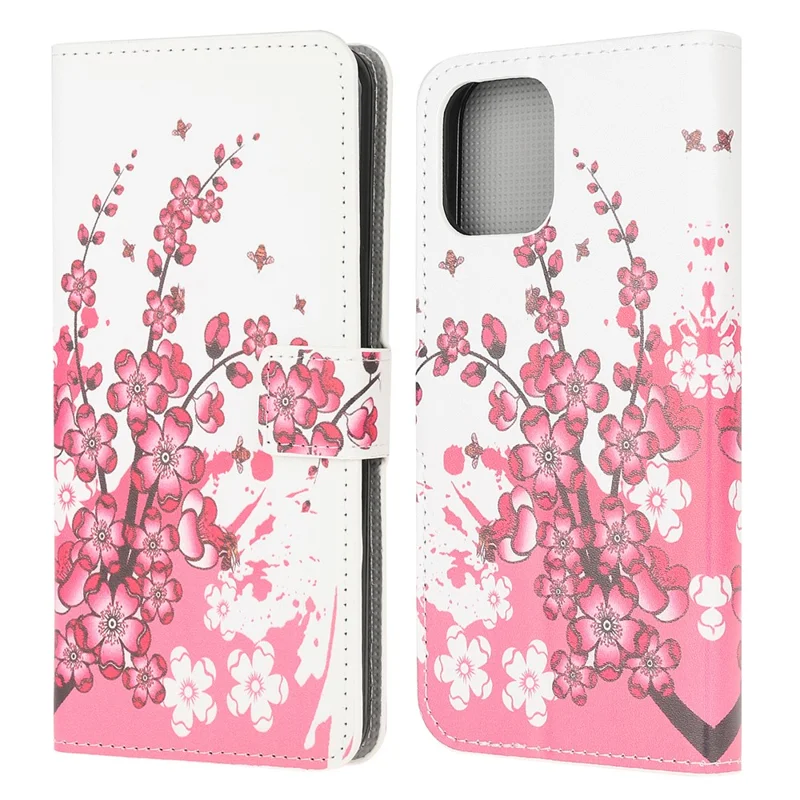 Stand Flip Pattern Printing Design Soft PU Leather Magnetic Closure Wallet Case for iPhone 13 mini 5.4 inch - Plum Blossom