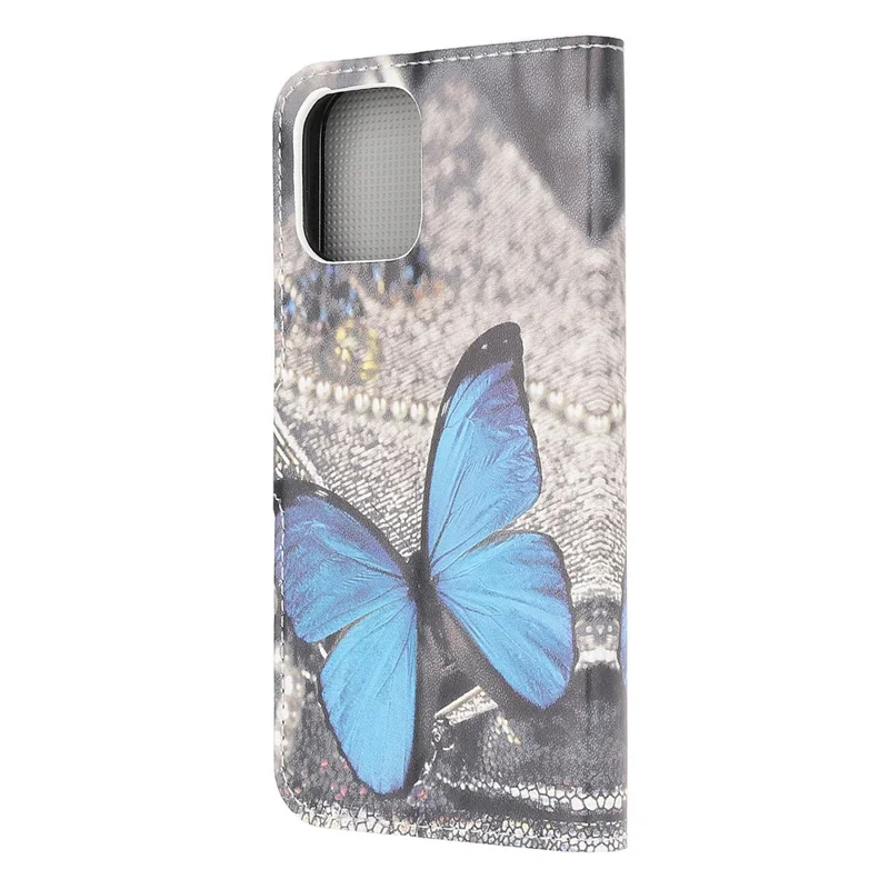 Stand Flip Pattern Printing Design Soft PU Leather Magnetic Closure Wallet Case for iPhone 13 mini 5.4 inch - Blue Butterfly