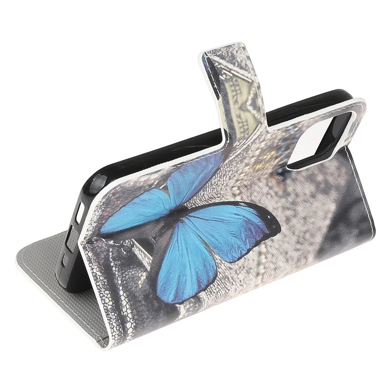 Stand Flip Pattern Printing Design Soft PU Leather Magnetic Closure Wallet Case for iPhone 13 mini 5.4 inch - Blue Butterfly