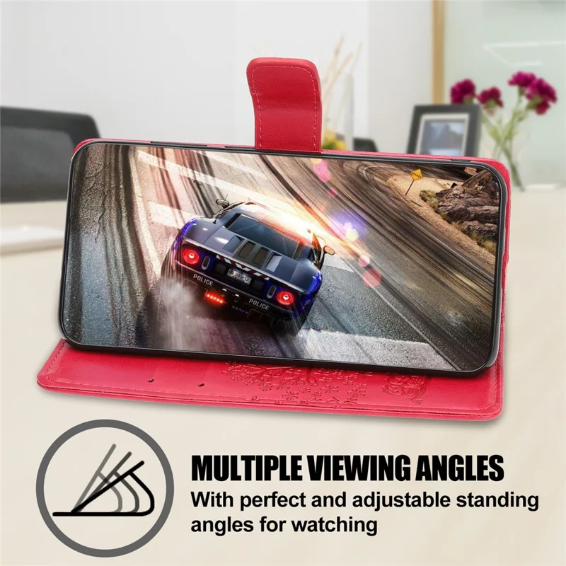 Wallet Stand Leather Case with Owl and Tree Imprinted for iPhone 13 mini 5.4 inch - Red