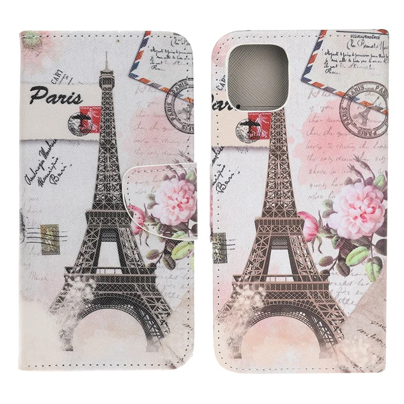 Cross Texture Pattern Printing Wallet Stand Leather Case Protector for iPhone 13 mini 5.4 inch - Tower
