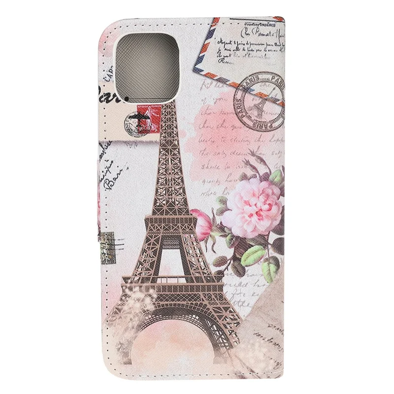 Cross Texture Pattern Printing Wallet Stand Leather Case Protector for iPhone 13 mini 5.4 inch - Tower