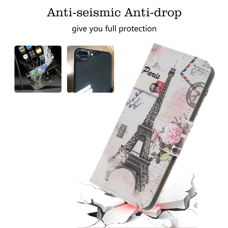 Cross Texture Pattern Printing Wallet Stand Leather Case Protector for iPhone 13 mini 5.4 inch - Tower